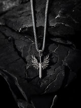 Angel Sword Pendant & Franco Chain - Silver Tone