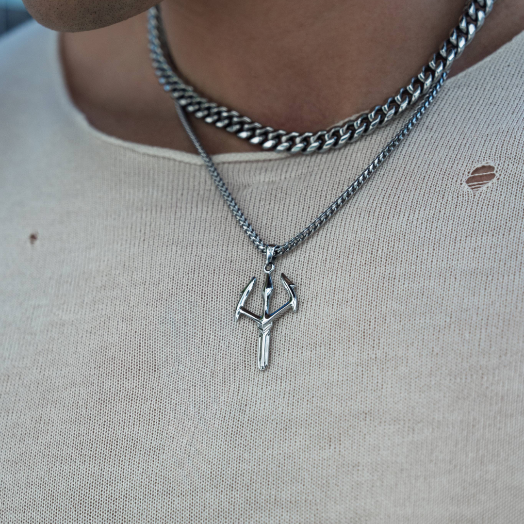 Warrior trident & Franco Chain - Silver Tone