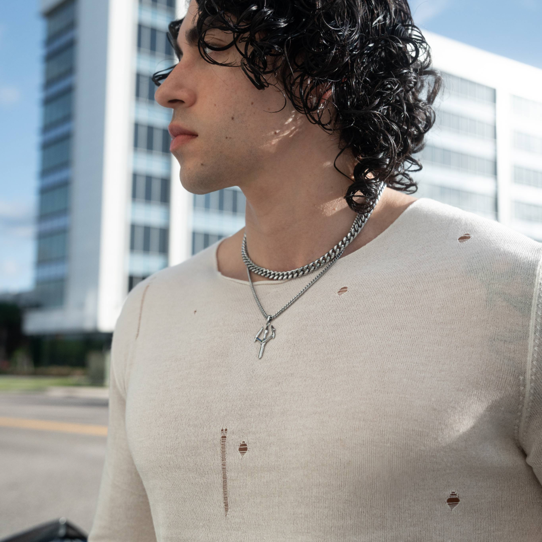 Cuban Link Chain + Warrior Trident Set – Silver