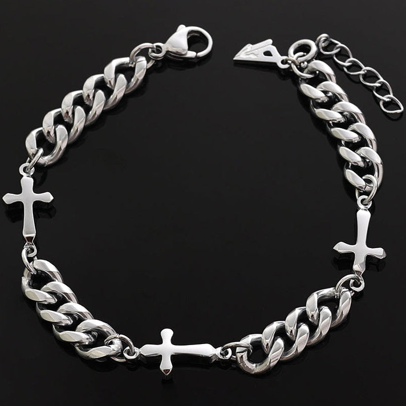 Relic Cuban Cross Bracelet – Silver
