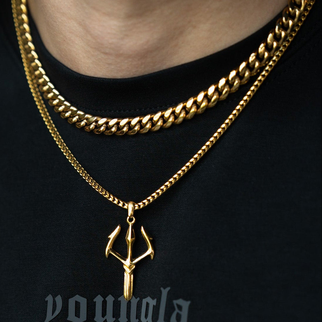 Cuban Link Chain + Warrior Trident Set – Gold