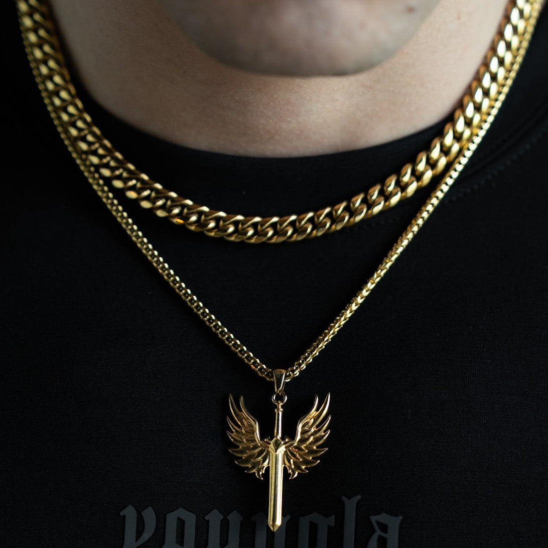 Cuban Link Chain + Angel Sword Set – Gold