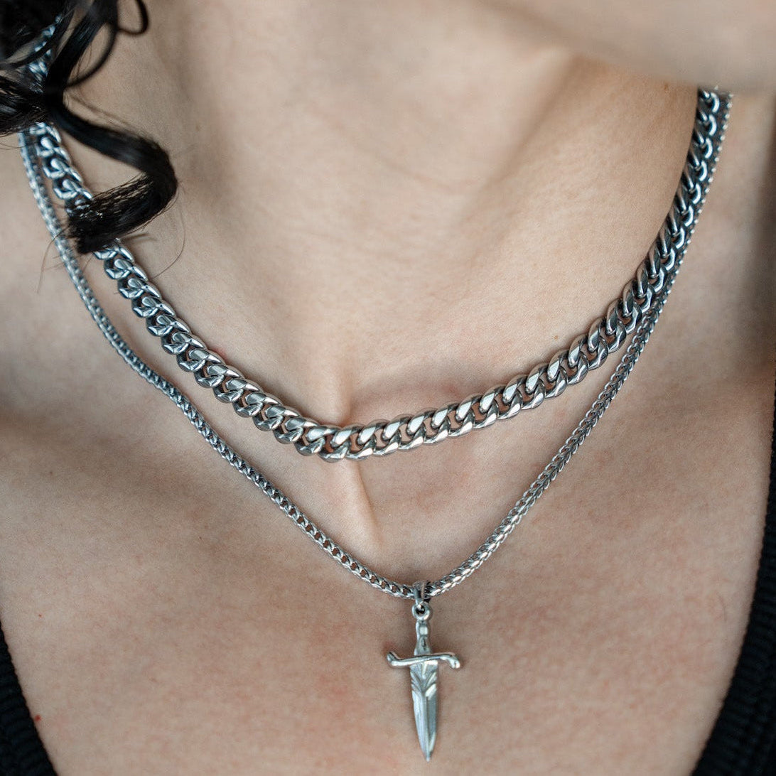 Cuban Link Chain + Dagger Set – Silver