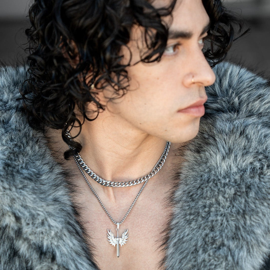 Cuban Link Chain + Angel Sword Set – Silver