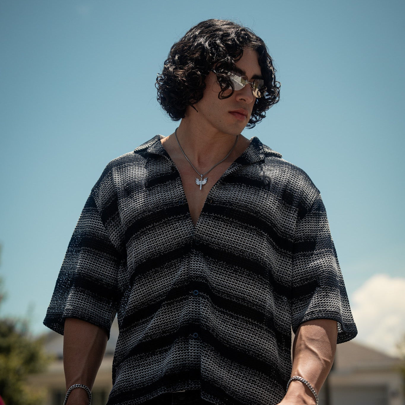 Angel Sword Pendant & Franco Chain - Silver Tone